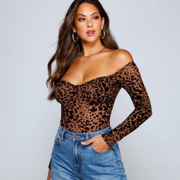 - Flocked Velvet Leopard Print Bodysuit - Picture 1 of 5